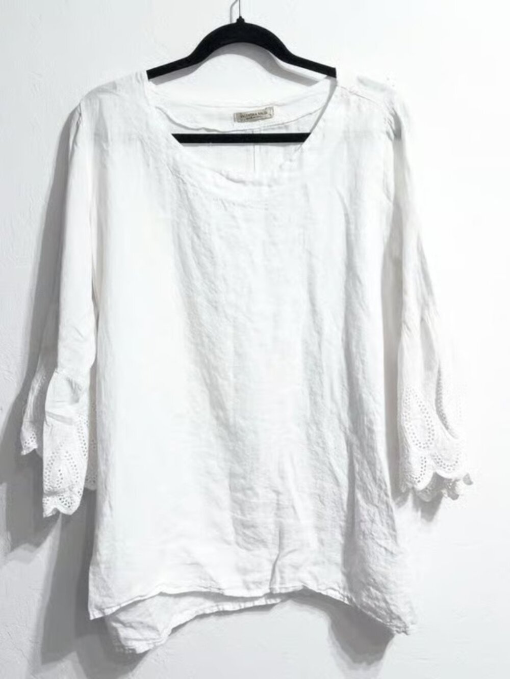 VALENTINA NALDI Top Tunic 1X Italy Linen Coastal Beachy Lagenlook White